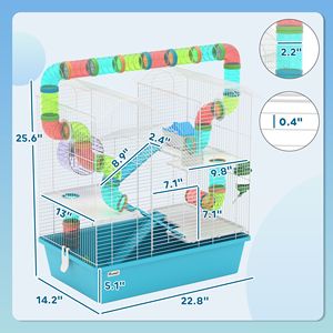Light Blue 4-Tier Hamster Cage with <b>Exercise</b> <b>Wheel</b> Water Bottle Food Dish Ramps 22.8\" X 14.2\" X 25.6\" for Breeding - Product Image 3