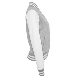 Chaqueta Varsity Gris para Hombre, Mangas Blancas, Cierre de Cremallera, Estilo Casual para Otoño, Corte Ajustado, Tejido de Poliéster y Algodón - Product Image 3