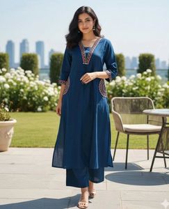 HARI OM CREATIONS ชุดคุร์ตาผ้าฝ้ายปักลายสีดำ ระบายอากาศได้ดี พิมพ์ลายฤดูร้อน สำหรับผู้หญิง ทรงหลวม แขนสามส่วน ความยาวเต็มตัว - Product Image 3