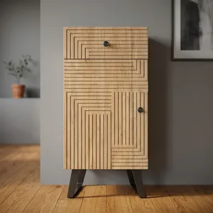 Minimalist Wooden Bathroom <b>Cabinet</b> with 1 Drawer and 1 Door Storage Unit Mango Wood Finish Freestanding Design - Product Image 2