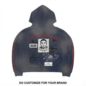 Premium 350 GSM Cotton Fleece Acid Wash Zip Hoodie Dark Charcoal Eco-Friendly Loose Fit Custom DTF Print Embroidery Front Logo - Product Image 2