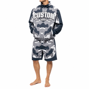 Custom Men's <b>Camo</b> Nylon Windbreaker <b>Jacket</b> Shorts Set Full Zip Lightweight Summer Streetwear Two Piece Tracksuit OEM Apparel - Product Image 3