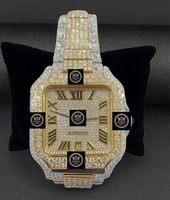 Montre de luxe pour homme Imperial Jewels avec moissanite, boîtier carré de 42 mm, mouvement automatique, cadran avec indicateur GPS, bracelet en acier inoxydable doré