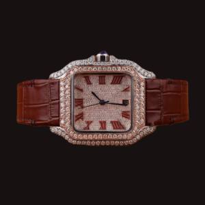 Montre pour homme de qualité supérieure, boîtier carré, diamant moissanite, personnalisable, chiffres romains et fonction date automatique, collection premium - Product Image 1