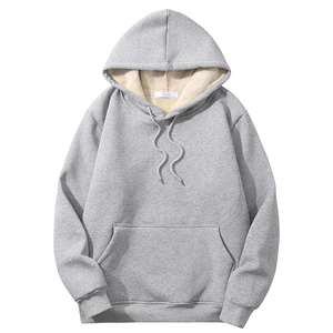 Sweat-shirt à capuche unisexe blanc, surdimensionné, en polaire, décontracté, avec poche, tricoté, uni, teint, pour l'automne - Product Image 2