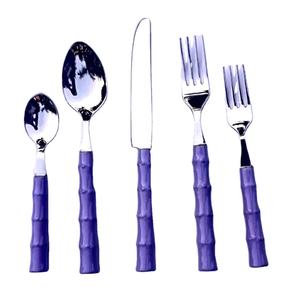 Juego de Cubiertos Decorativos de Metal de Lujo de Acero Inoxidable con Diseño de Bambú de Resina Morada Chapada en Oro y Plata - Product Image 1