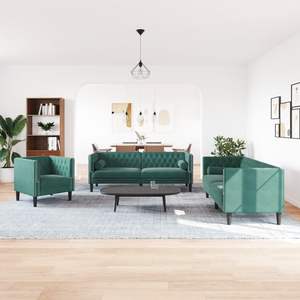 Canapé Chesterfield 3 places en velours vert foncé pour salon - Product Image 3