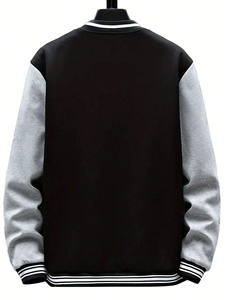 Unisex High Street Style Varsity <b>Jacket</b> Solid Color <b>Winter</b> Hooded Stand Collar Cartoon Patchwork Switchable Letterman Design - Product Image 2