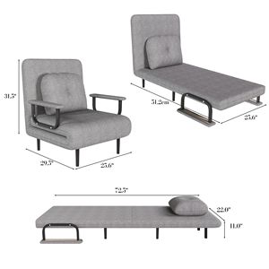 Divano Letto Convertibile 5-in-1 Pieghevole con Schienale Regolabile in 5 Posizioni e Cuscino, Salvaspazio per Soggiorno - Product Image 3