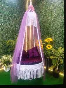 Handmade Eco-Friendly Traditional Red <b>Macrame</b> Hanging Chair Cushion Fringe Jharkhand Bikash Enterprises Home <b>Art</b> Collectible - Product Image 6