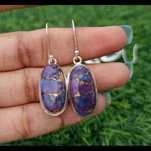 ต่างหูเงินแท้ประดับเทอร์ควอยซ์สีม่วงทองแดงทำมือ สไตล์โบโฮ เรียบหรู ประดับอัญมณีธรรมชาติ - Product Image 5