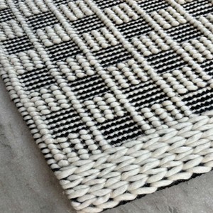 Handwoven Chunky Loop Wool Rug, Grey and White Flatweave, Modern Indoor Outdoor Decor - Product Image 1