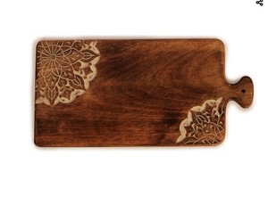 Tabla de Cortar Artesanal de Madera con Diseño Rectangular Largo, Detalle de Incrustaciones Florales Dobles, Duradera, Apta para Alimentos, Plato para Servir en la Cocina - Product Image 4