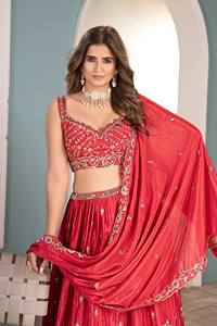 Indian Wedding Festival Party Wear Chinon Fabric Lehenga Choli <b>Sequins</b> Codding Embroidery Work Heavy Work Dupatta Recycled - Product Image 4