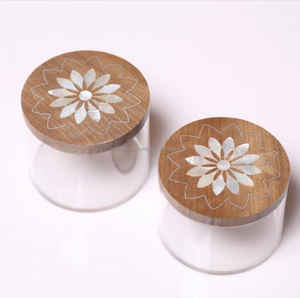 Stylish Ramadan & <b>Eid</b> Mubarak <b>Gift</b> Packaging High Quality Acrylic Dessert Serving <b>Box</b> with Wooden Mother of Pearl Lid - Product Image 3