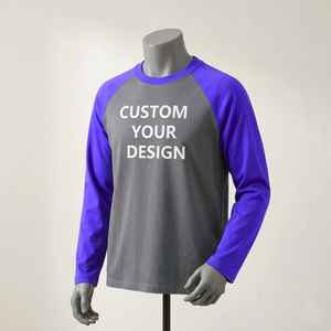 Camiseta raglan de alta calidad 100% algodón para hombre, con logo personalizado, manga larga, bloques de color, estilo béisbol, para ropa urbana. - Product Image 1