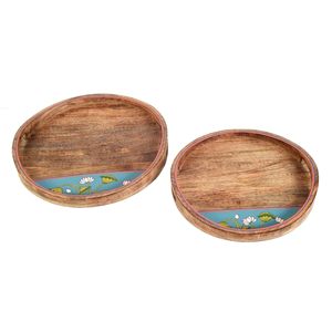 Highly Remarkable Sticker Floral Printed Wooden Stylish Round <b>Snacks</b> Tray Dinner Serving Platter Available At Best and Lowest - Product Image 3