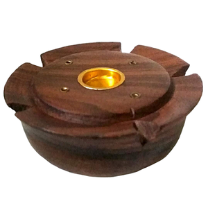 Support de brûleur d'encens en bois fait main avec finition bois pour la décoration intérieure, support pour bâtonnets d'encens et cire aromatique - Product Image 2