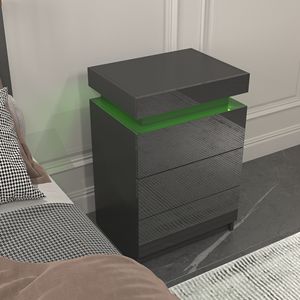 Modern Multi-Colour <b>LED</b> <b>Bedside</b> <b>Table</b> Black Nightstand for Bedroom or Living Room - Product Image 5