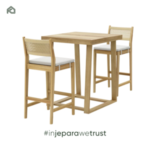 Modern Eco-Friendly Durable Outdoor Patio <b>Garden</b> Cafe <b>Bar</b> Table Set Solid Teak <b>Wood</b> Rope Cushion Water Resistant <b>Bar</b> Furniture - Product Image 2