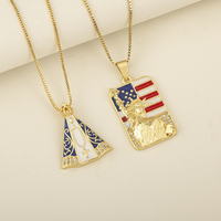 Collier Pendentif Géométrique QIKU Drapeau Américain Statue de la Liberté pour Hommes, Tendance, Plaqué Or 18K, Zircon Baguette Carré Personnalisé