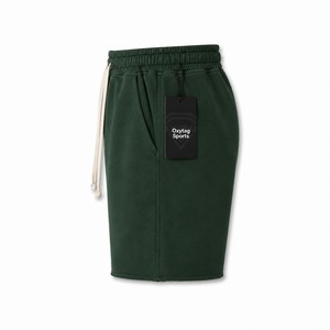 Pantalones Cortos de Felpa de Algodón Grueso Personalizados para Hombre, Verano, Casual, Gimnasio, Entrenamiento, Venta al por Mayor, Lisos, Verde Bosque, con Cordón Ajustable - Product Image 2