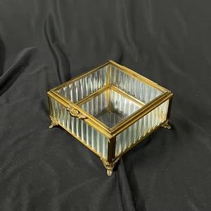 Luxury Vintage Glass Jewelry <b>Box</b>, Gold Metal Frame <b>Decorative</b> <b>Storage</b> <b>Box</b> for Rings Earrings, Vanity Decor & Gifting - Product Image 3