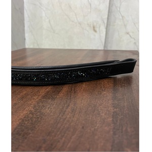 Frontal de cuero negro para caballo inglés con pedrería de cristal AB negra, acolchado curvo, cómodo y duradero, para brida de exhibición LLT - Product Image 2