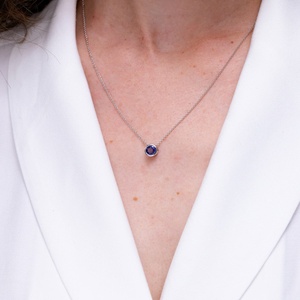 14K 18K Pure <b>Gold</b> Round Cut Bezel Set Casual Wear Tanzanite Gemstone <b>Pendant</b> Link Chain Necklace Custom Made Office Wear <b>Pendant</b> - Product Image 3
