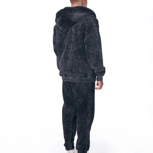 Conjunto Deportivo para Hombre, Estilo Acid Wash, Sudadera con Capucha y Cierre Completo, Pantalones Holgados, 100% Algodón - Product Image 2