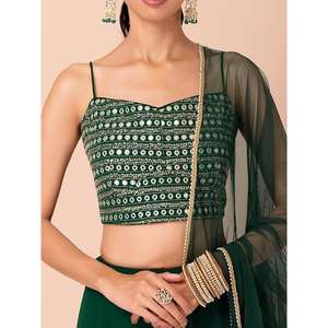 Georgette Lehenga Choli vert foncé avec Dupatta Vêtements européens attrayants pour les événements - Product Image 3