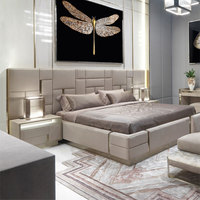 Design de lit de luxe, ensemble de Super meubles italiens modernes, ensemble de chambre à coucher, lit en cuir avec rangement, lits rembourrés
