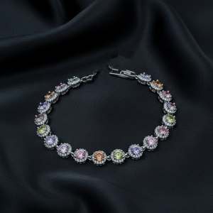 Colorful Geometric Oval Cut Moissanite Tennis <b>Bracelet</b> Rhodium Plated S925 Chain Link Jewelry for Party Wedding - Product Image 1