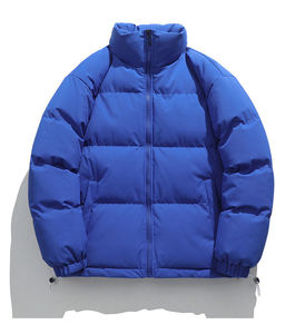Men's Blue Puffer Jacket Stand Collar Zipper Closure Windproof Casual Style Thick Polyester Wadding Winter Wear - Product Image 1