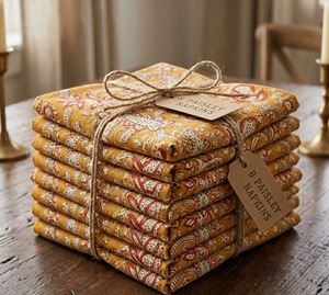 Printed Cotton Napkins <b>Square</b> Bohemian Style Handmade <b>Table</b> Decoration 6pcs Machine Washable Home Use - Product Image 3
