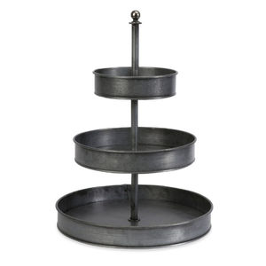 Support à gâteau 3 niveaux en métal galvanisé style ferme, plateau de service en fer durable avec poignée anneau doré, parfait pour les desserts de mariage et de fête - Product Image 4