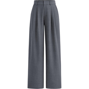 High Waist Wide Leg <b>Pants</b> Women Solid Gray Pleated Full Length Loose Fit Minimalist Style Anti-Wrinkle Woven Trousers - Product Image 2