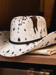 Cowhide Leather Cowboy <b>Hats</b> Hair on Hide Genuine Leather <b>Western</b> Style Outdoor <b>Hats</b> for Men Four Seasons Eoin Winston Sports - Product Image 2