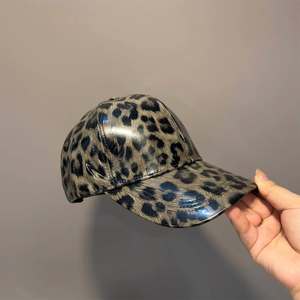 Leopard Print Genuine Leather Baseball <b>Cap</b> Adjustable 6-Panel Fashion <b>Hat</b> Unisex Spring Summer Casual Style - Product Image 2