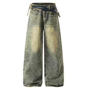 Jeans en denim coupe droite pour homme, qualité luxe, délavé, coupe décontractée, vente en gros - Product Image 5