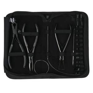 Kit de herramientas multifunción para extensiones de cabello negro con alicates de 7 pulgadas, alicates para extensiones de cinta, crimpadora de microanillos, gancho para extraer cabello y lazo. - Product Image 1