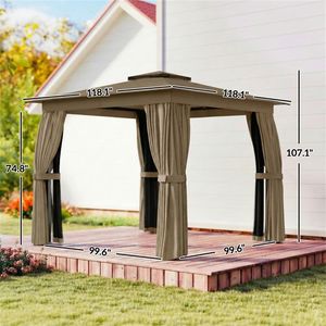 Pavillon à toit souple couleur kaki avec rideaux de protection pour terrasses, pergolas et gazebos - Product Image 6
