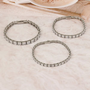 Luxury Full Square Lab Diamond Tennis Chain Bracelet Unisex Pave Sparkly Cushion Cut Gold <b>Gift</b> - Product Image 4