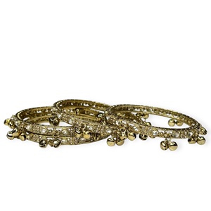 Royal 24K Gold Plated Kashmiri Jhumki <b>Bangles</b> with Intricate Ghungroo Hanging Design Premium Ethnic Wedding <b>Bangle</b> <b>Set</b> for Women - Product Image 2