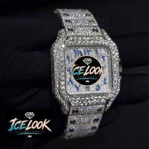 ICELOOK นาฬิกาข้อมือผู้ชายสุดหรู สแตนเลสสตีล ประดับเพชร ตัวเรือนทรงสี่เหลี่ยมผืนผ้า ระบบควอตซ์ หน้าปัดแซฟไฟร์เรืองแสง ขนาด 38 มม. - Product Image 2