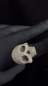 Anillo de cóctel con diseño de esqueleto, plata 925, oro de 18K, moissanita con engaste pavé, estilo punk, joyería unisex para fiesta - Product Image 5