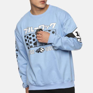 เสื้อสเวตเตอร์คอกลมพิมพ์ลายอนิเมะสีน้ำเงิน เสื้อผ้าผู้ชายทรงโอเวอร์ไซส์ ผ้าฝ้ายลำลอง ใส่ได้ในฤดูใบไม้ร่วง - Product Image 1
