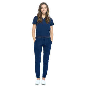 Ensemble d'uniformes médicaux pour femmes, très extensibles, col en V, pantalon de jogging, pour hôpital, clinique, salon de beauté, vêtements de travail - Product Image 1