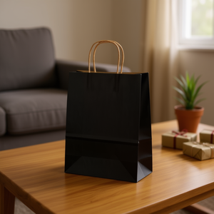 Borsa regalo ILAN 33,5x25x12 cm con manico in carta nera per regali - Product Image 2