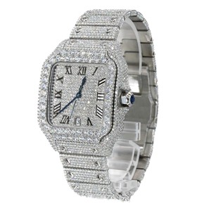 Montre automatique mécanique de luxe pour homme, boîtier carré en acier inoxydable, cadran analogique à chiffres romains, 40 mm, verre cristal 20 mm, blanc glacé - Product Image 4